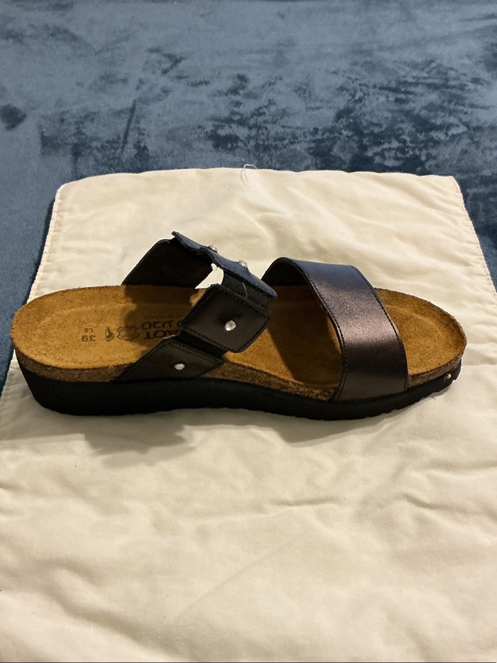 Naot Women's Two‑Strap Slide Sandal in Brown and Black